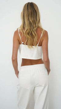 LNA Camille Denim Crop Top in White