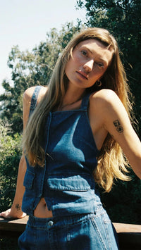 LNA Jordyn Denim Top in Blue