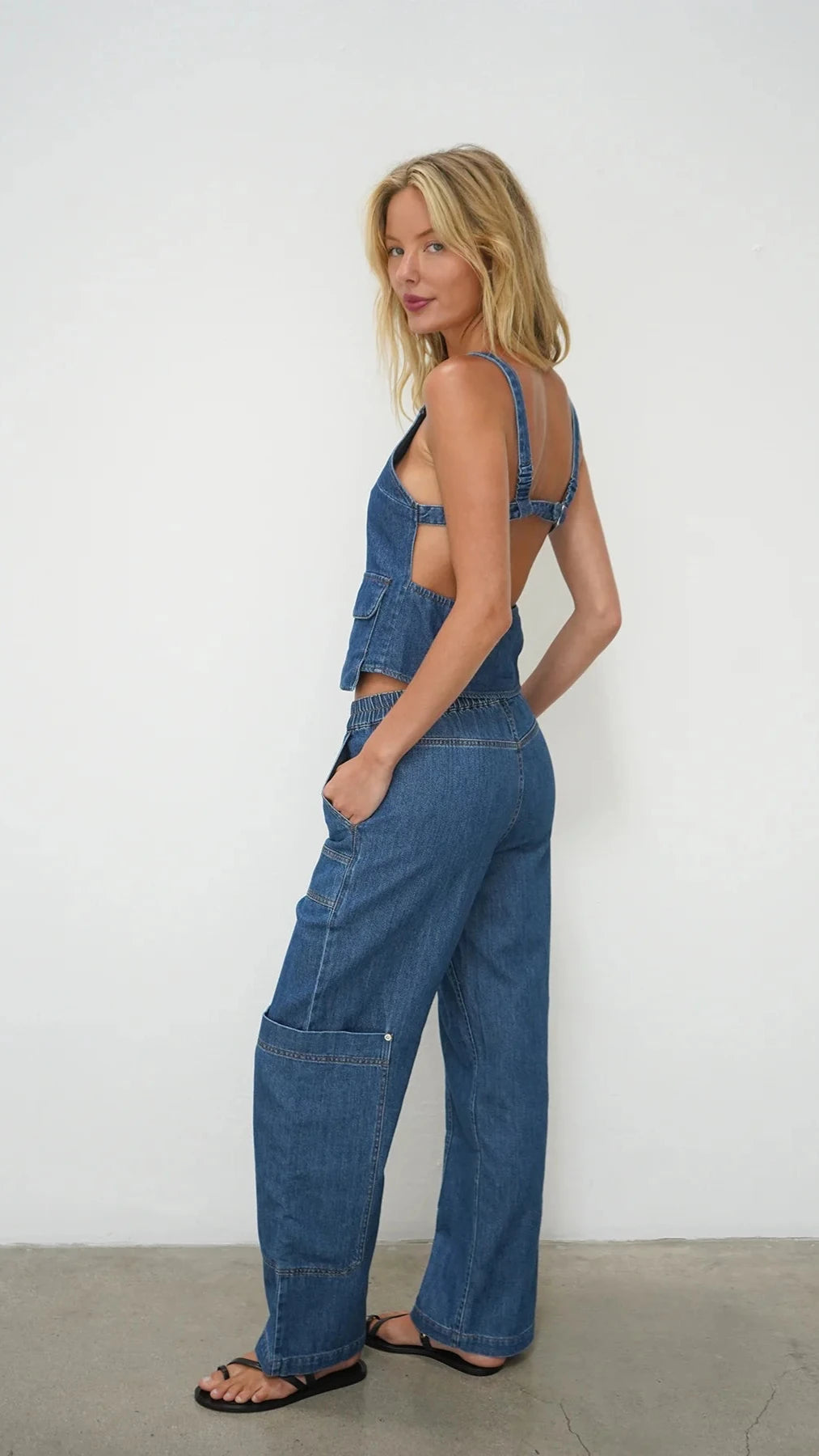 LNA Jordyn Denim Top in Blue