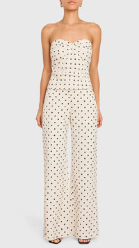 Amanda Uprichard Soho Linen Strapless Top in Polka Dot/Beige
