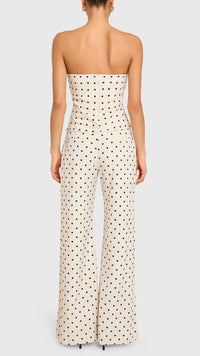 Amanda Uprichard Soho Linen Strapless Top in Polka Dot/Beige