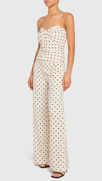 Amanda Uprichard Soho Linen Strapless Top in Polka Dot/Beige