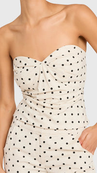 Amanda Uprichard Soho Linen Strapless Top in Polka Dot/Beige