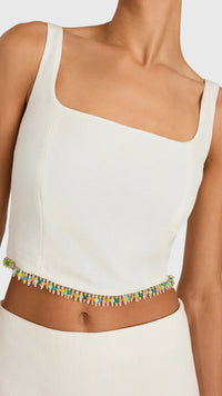 Amanda Uprichard Jace Fringe Beaded Top in Ivory