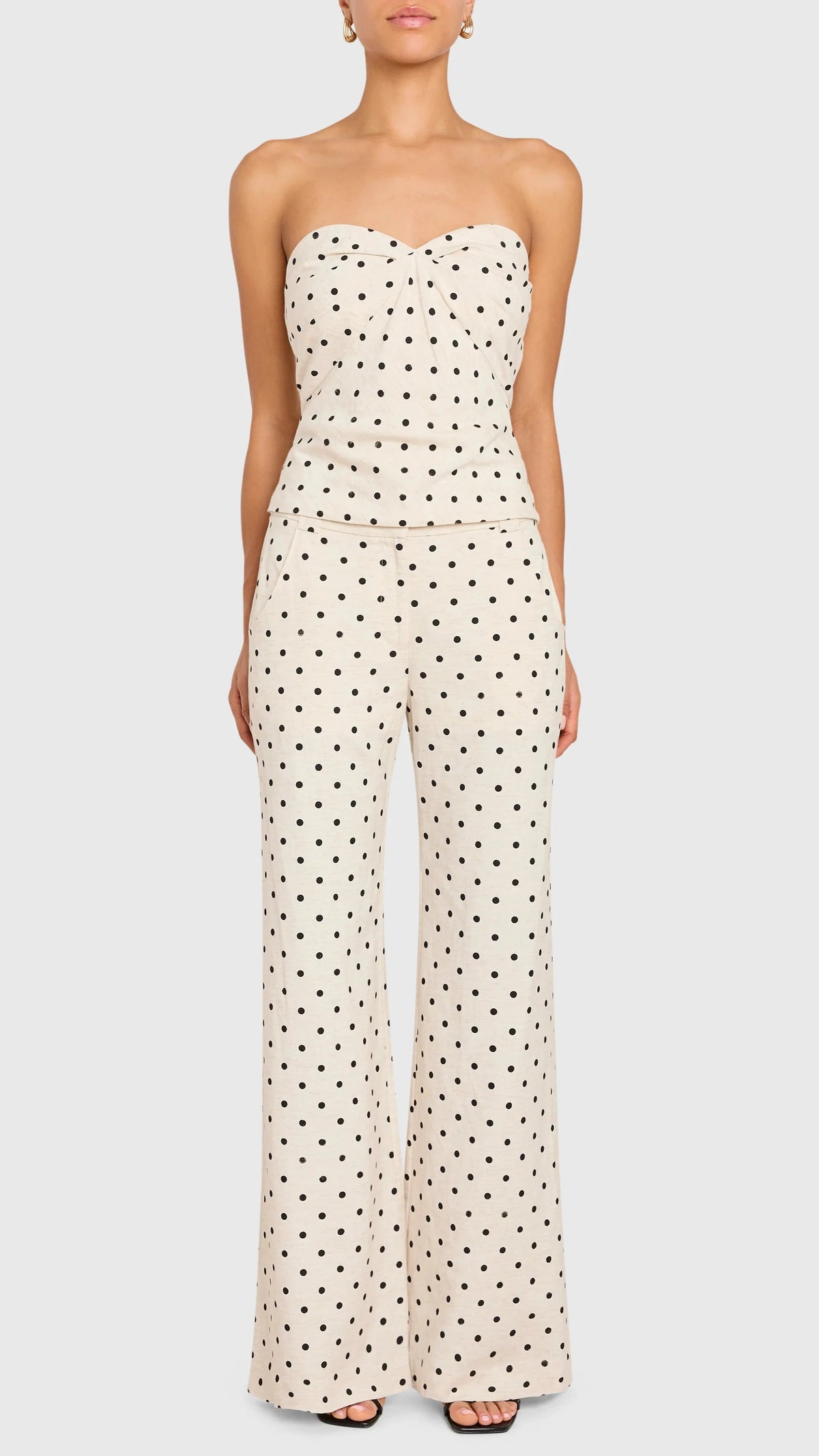 Amanda Uprichard Saddler Linen Pants in Polka Dot/Beige