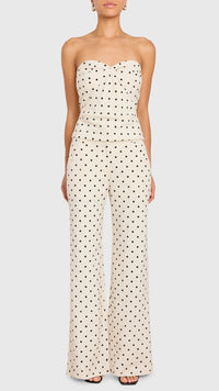 Amanda Uprichard Saddler Linen Pants in Polka Dot/Beige