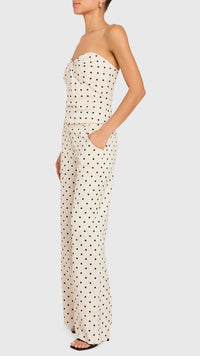 Amanda Uprichard Saddler Linen Pants in Polka Dot/Beige