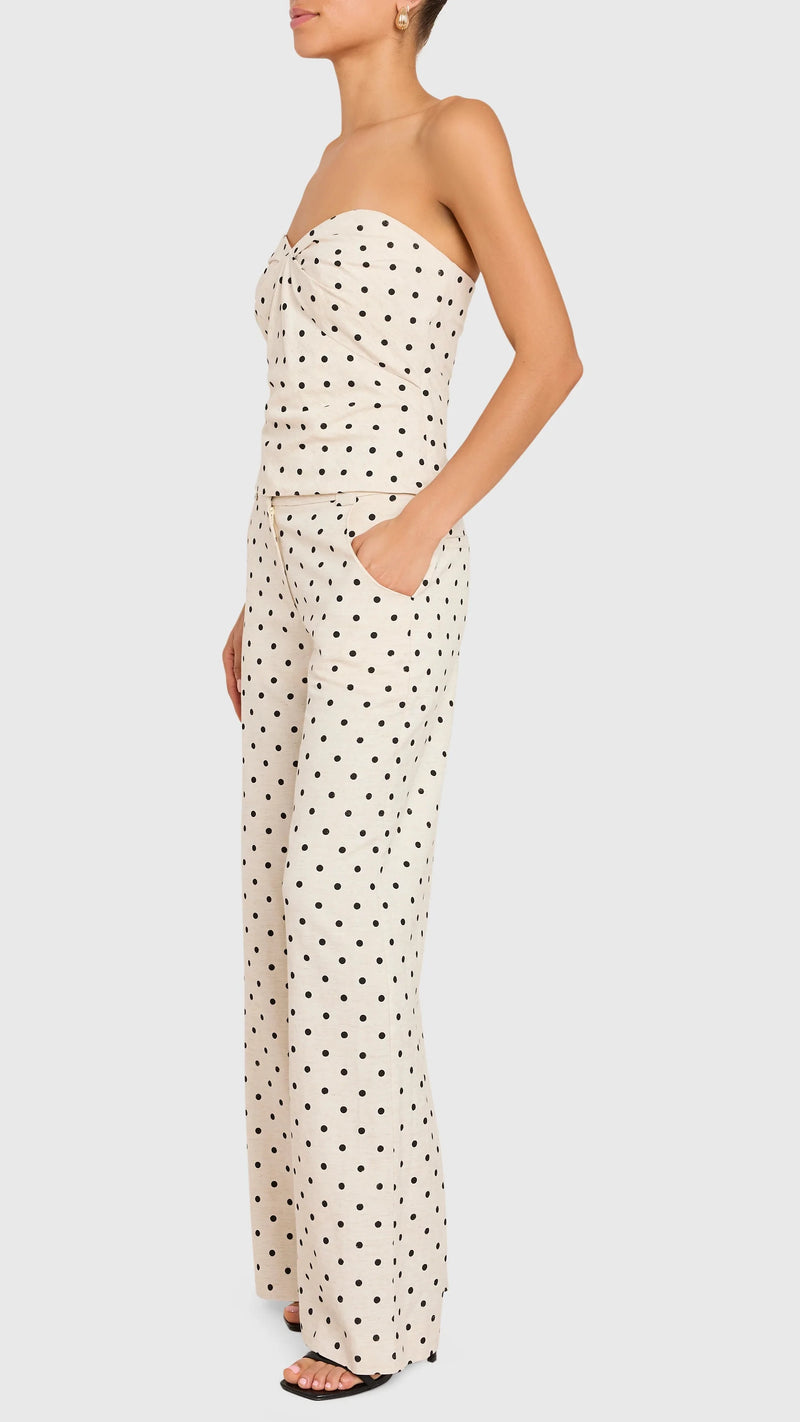 Amanda Uprichard Saddler Linen Pants in Polka Dot/Beige