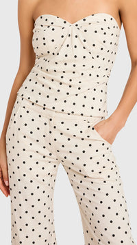 Amanda Uprichard Saddler Linen Pants in Polka Dot/Beige