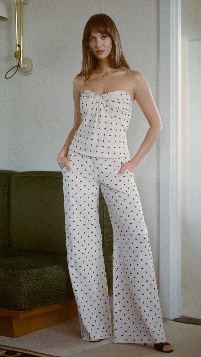 Amanda Uprichard Saddler Linen Pants in Polka Dot/Beige