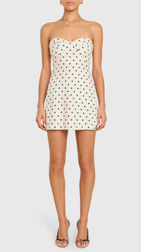 Amanda Uprichard Soho Strapless Linen Skort Romper Polka Dot/Beige
