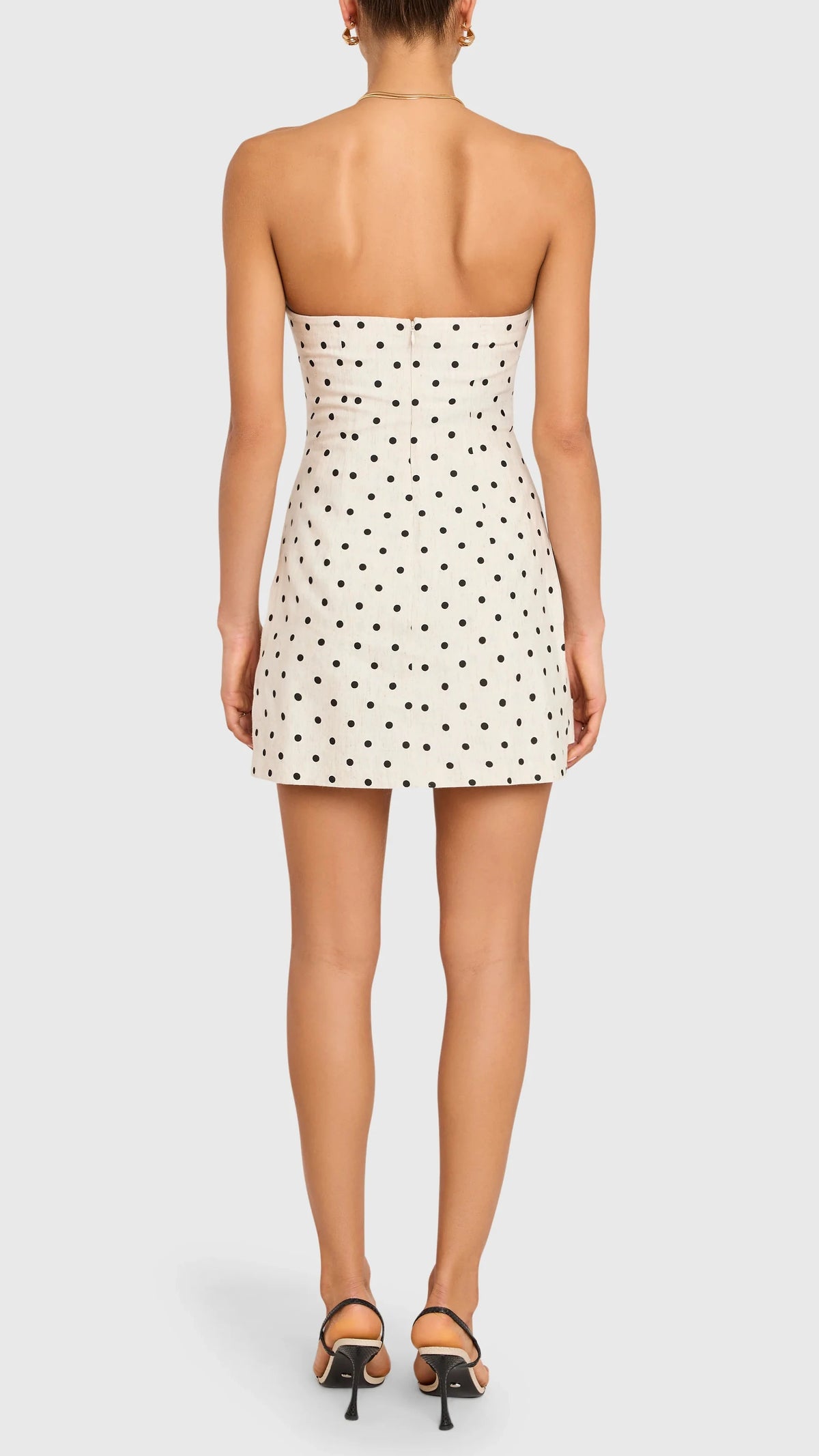 Amanda Uprichard Soho Strapless Linen Skort Romper Polka Dot/Beige