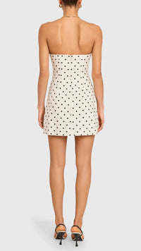 Amanda Uprichard Soho Strapless Linen Skort Romper Polka Dot/Beige