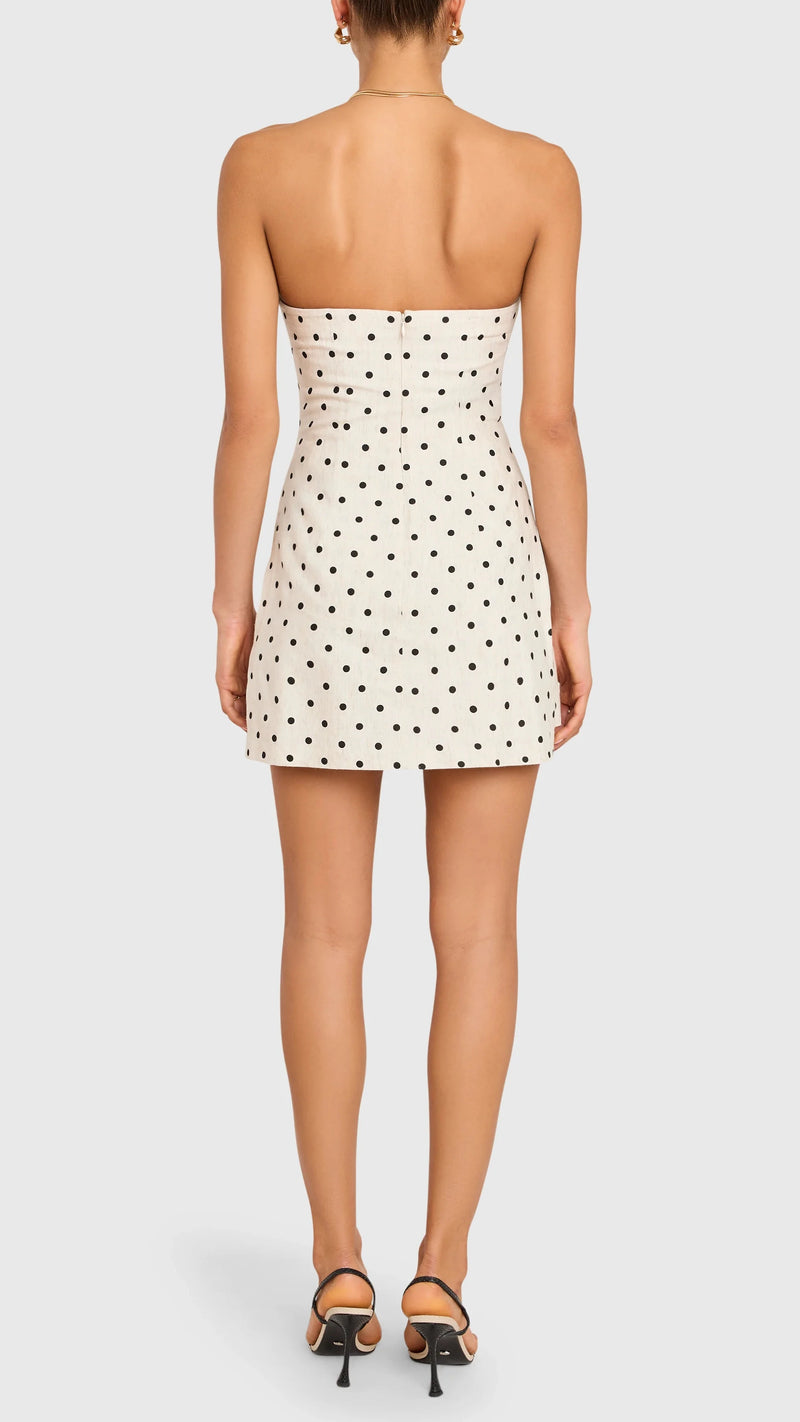 Amanda Uprichard Soho Strapless Linen Skort Romper Polka Dot/Beige