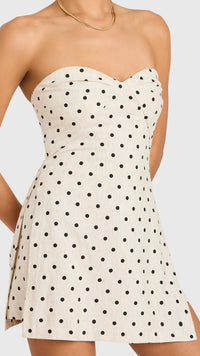 Amanda Uprichard Soho Strapless Linen Skort Romper Polka Dot/Beige
