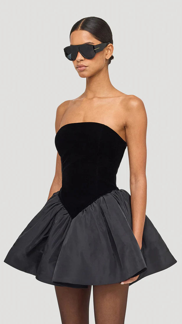 Ronny Kobo Atlas Strapless Velvet Mini Dress in Black