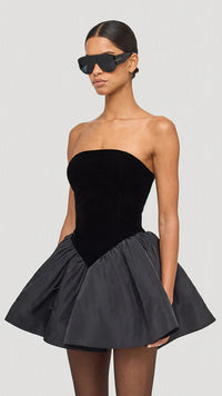 Ronny Kobo Atlas Strapless Velvet Mini Dress in Black