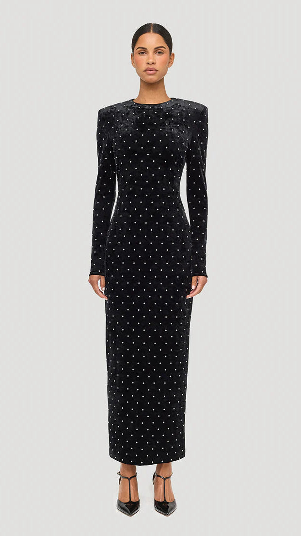 Ronny Kobo Cosma Long Sleeve Velvet Dress in Black/Silver