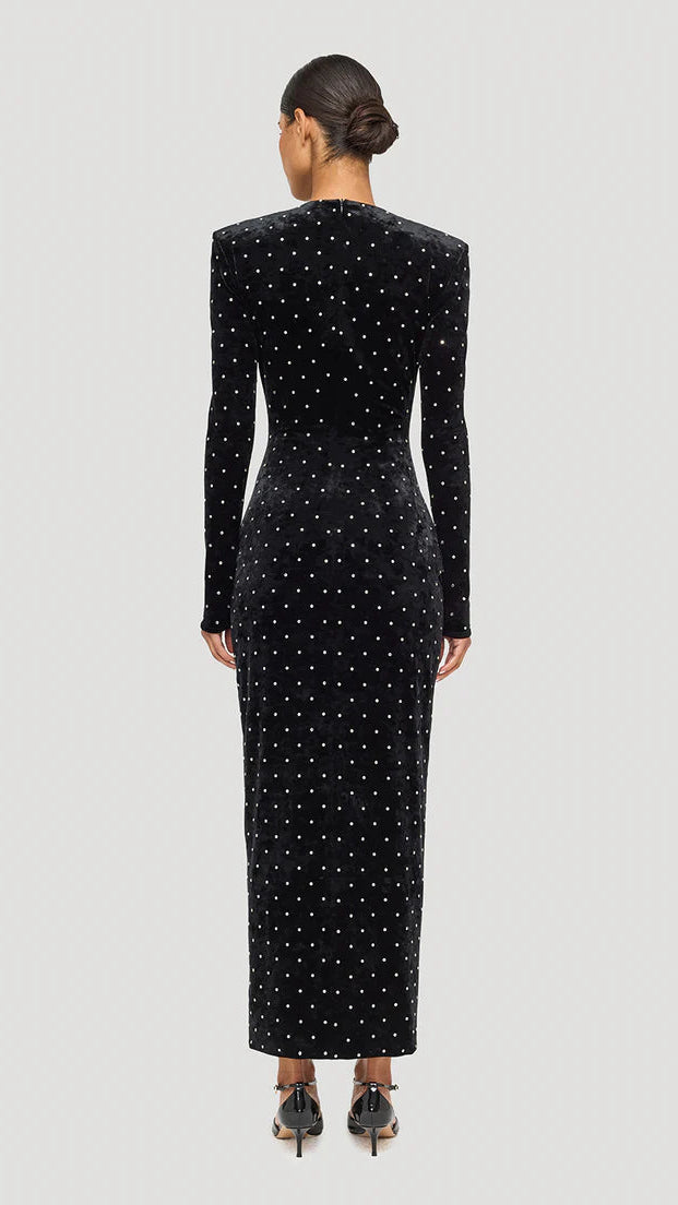 Ronny Kobo Cosma Long Sleeve Velvet Dress in Black/Silver