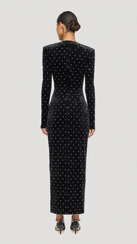 Ronny Kobo Cosma Long Sleeve Velvet Dress in Black/Silver