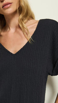 Nation LTD Lottie V-Neck Crinkle Top  in Navy Night Sky