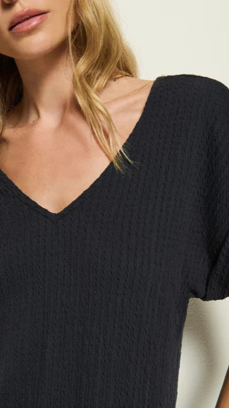 Nation LTD Lottie V-Neck Crinkle Top  in Navy Night Sky