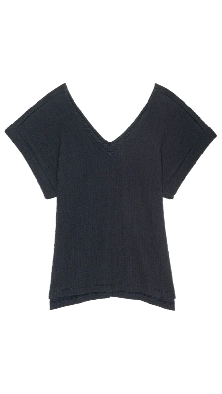 Nation LTD Lottie V-Neck Crinkle Top  in Navy Night Sky