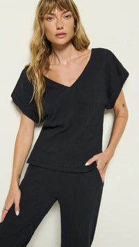 Nation LTD Lottie V-Neck Crinkle Top  in Navy Night Sky