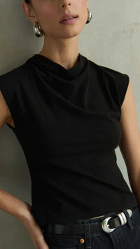 Nation LTD Lulu Sleeveless Mock Neck Top in Black
