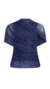 Amanda Uprichard Evianna Mesh Top in Navy Polka Dot