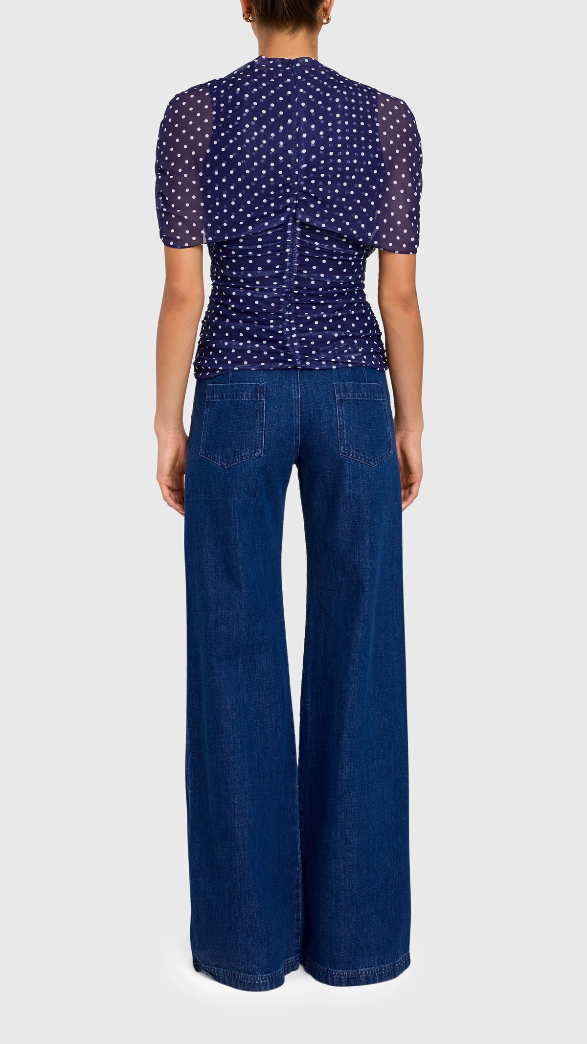 Amanda Uprichard Evianna Mesh Top in Navy Polka Dot