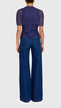 Amanda Uprichard Evianna Mesh Top in Navy Polka Dot