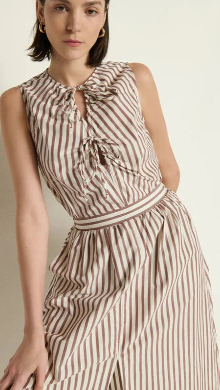 Nation LTD Tatiana Poplin Midi Skirt in Sable Stripe