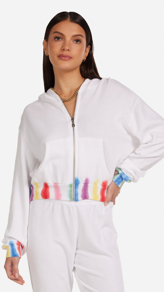 Michael Lauren Bowman Crop Zip Up in White Multi Tie Dye