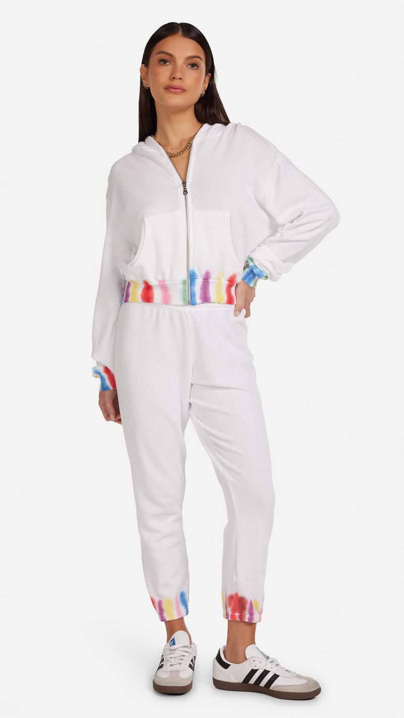 Michael Lauren Bowman Crop Zip Up in White Multi Tie Dye