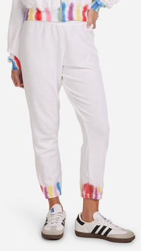 Michael Lauren Nate Crop Sweatpants in White Multi Tie Dye