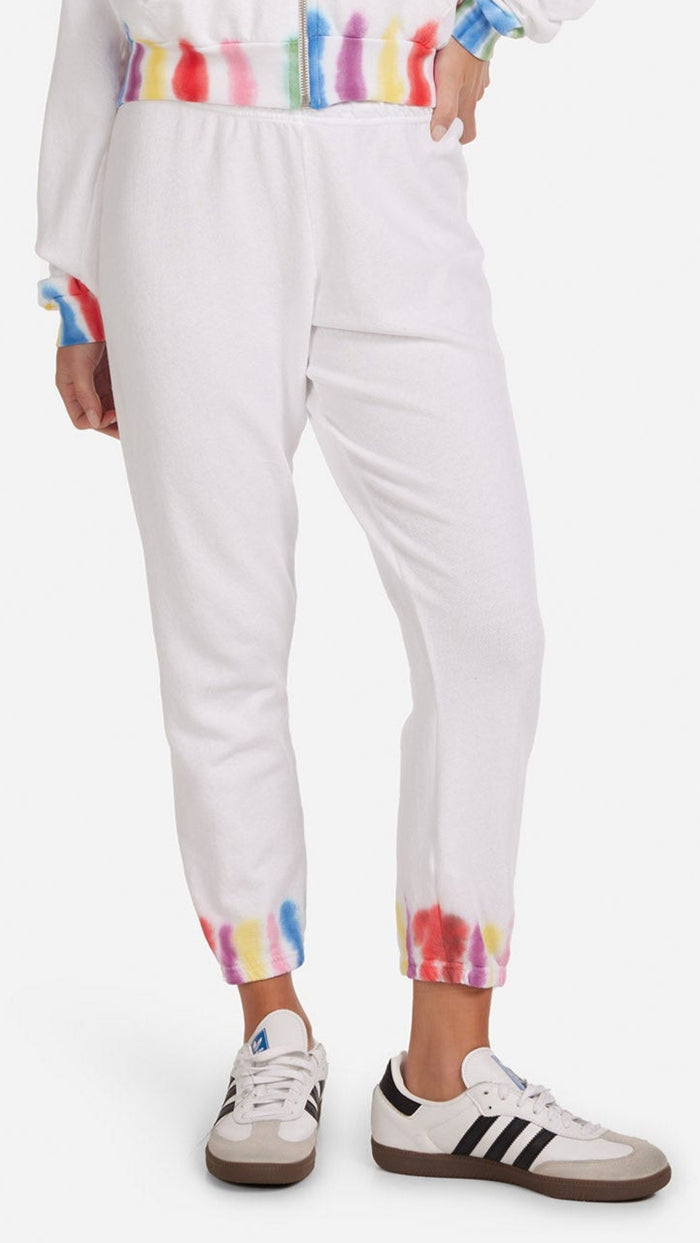 Michael Lauren Nate Crop Sweatpants in White Multi Tie Dye