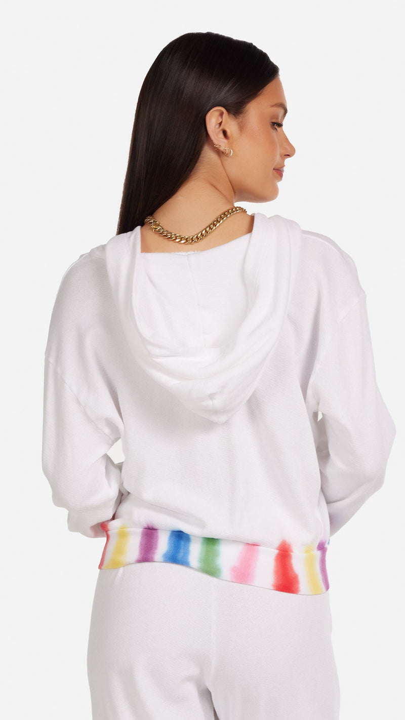 Michael Lauren Bowman Crop Zip Up in White Multi Tie Dye