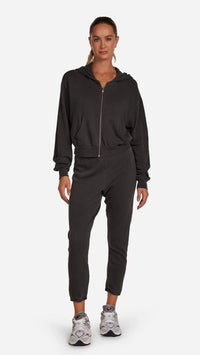 Michael Lauren Bowman Cropped Zip Up Hoodie in Faded Onyx