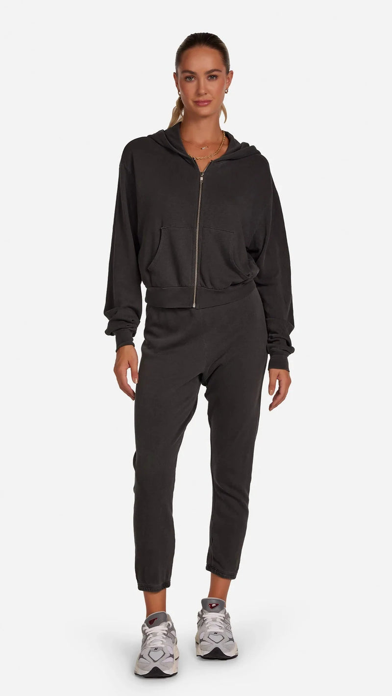 Michael Lauren Bowman Cropped Zip Up Hoodie in Faded Onyx