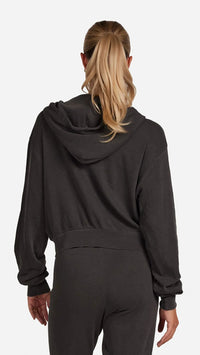 Michael Lauren Bowman Cropped Zip Up Hoodie in Faded Onyx