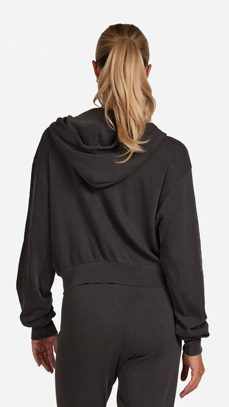 Michael Lauren Bowman Cropped Zip Up Hoodie in Faded Onyx