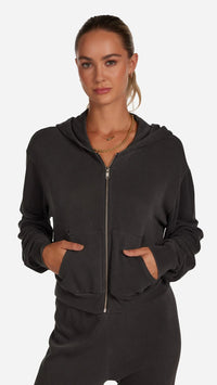 Michael Lauren Bowman Cropped Zip Up Hoodie in Faded Onyx