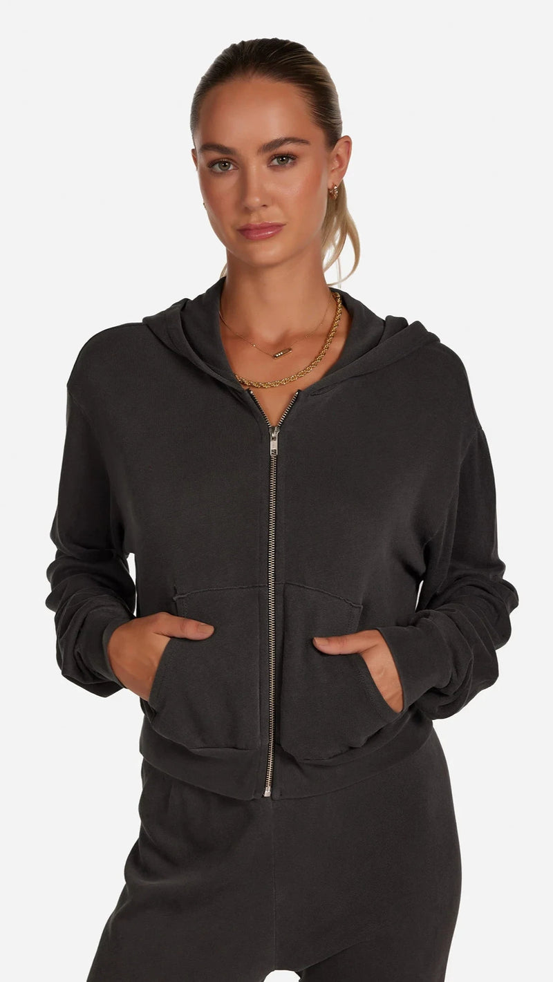 Michael Lauren Bowman Cropped Zip Up Hoodie in Faded Onyx