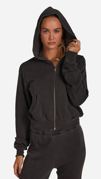 Michael Lauren Bowman Cropped Zip Up Hoodie in Faded Onyx