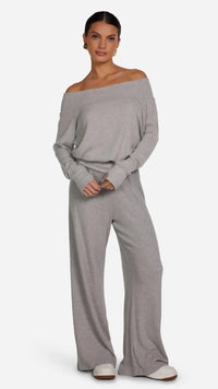 Michael Lauren Fenn Ribbed Off The Shoulder Top in Heather Grey