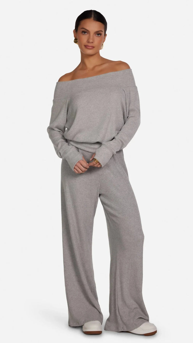 Michael Lauren Fenn Ribbed Off The Shoulder Top in Heather Grey