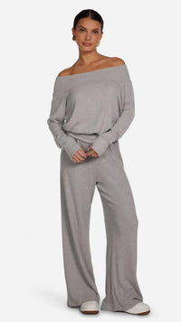Michael Lauren Theoden Ribbed Wide Leg Pants in Heather Grey