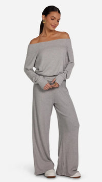 Michael Lauren Fenn Ribbed Off The Shoulder Top in Heather Grey