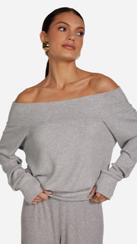 Michael Lauren Fenn Ribbed Off The Shoulder Top in Heather Grey